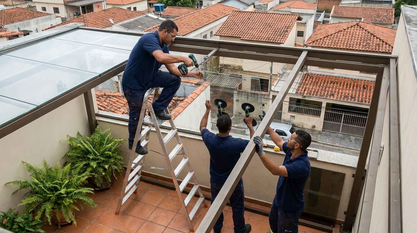 Cobertura de vidro em terraço com telhados em Recife-PE